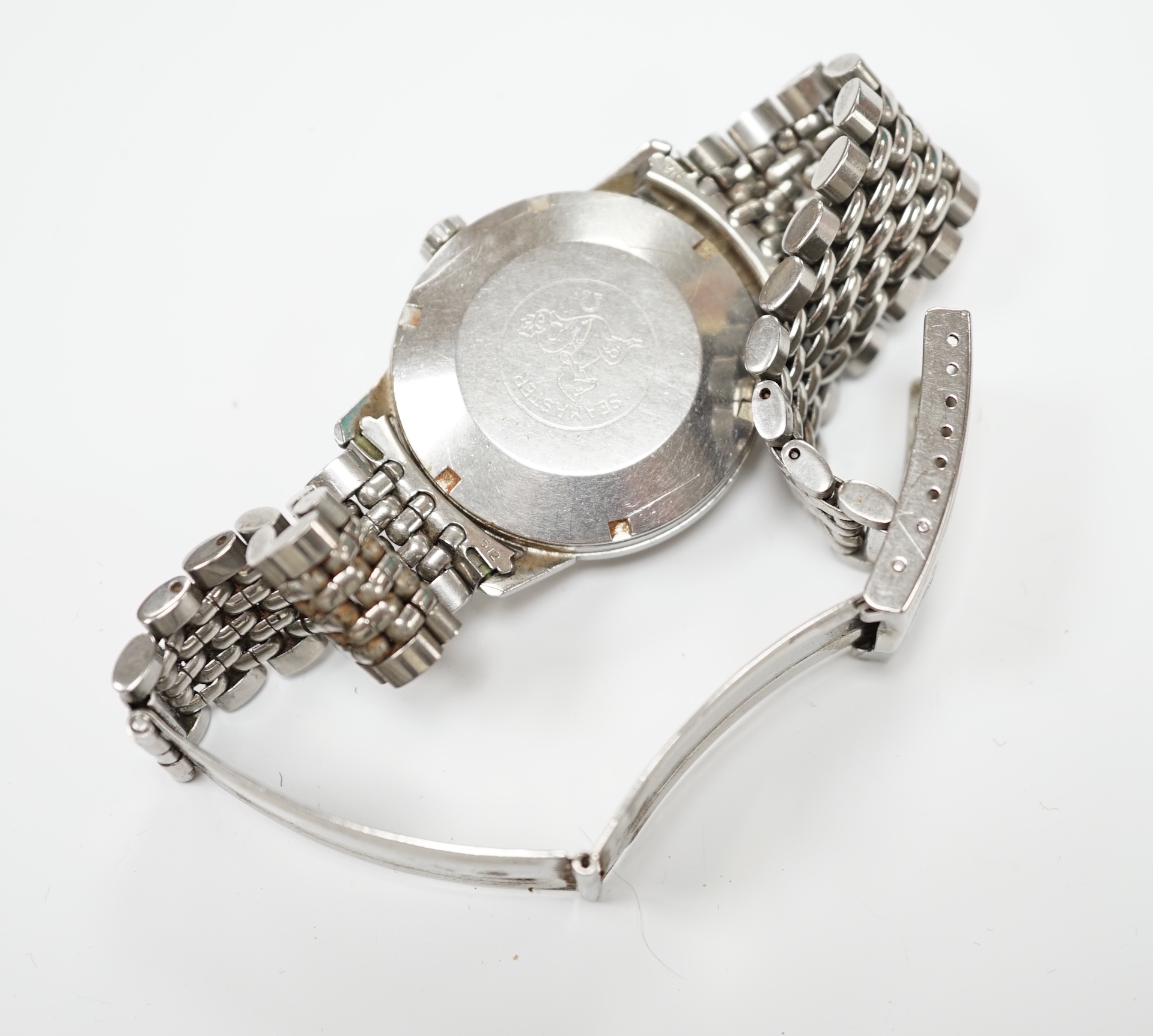 A gentleman's stainless steel Omega Seamaster 30 manual wind wrist watch, on a stainless steel Omega bracelet, case diameter 35mm, no box or papers.
